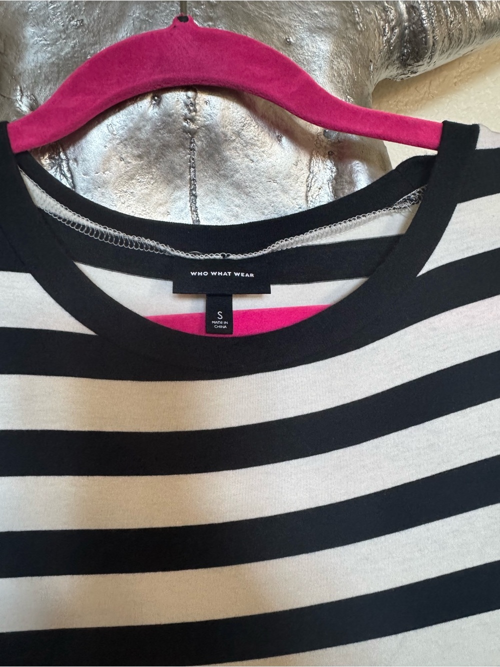 Who What Wear Black and White small Striped Short-Sleeve High-Low Dress - Picture 5 of 9